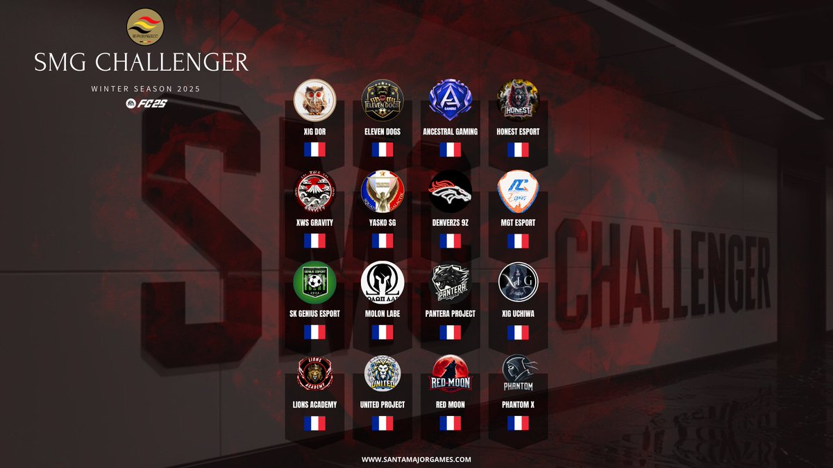 🏆 SMG THE DIVISION 
👥 Challenger League 
🗓 Winter Season 

Welcome to clubs registered in the SMG Challenger League ❗️

Santamajorgames.com 
@TheDream_SMG