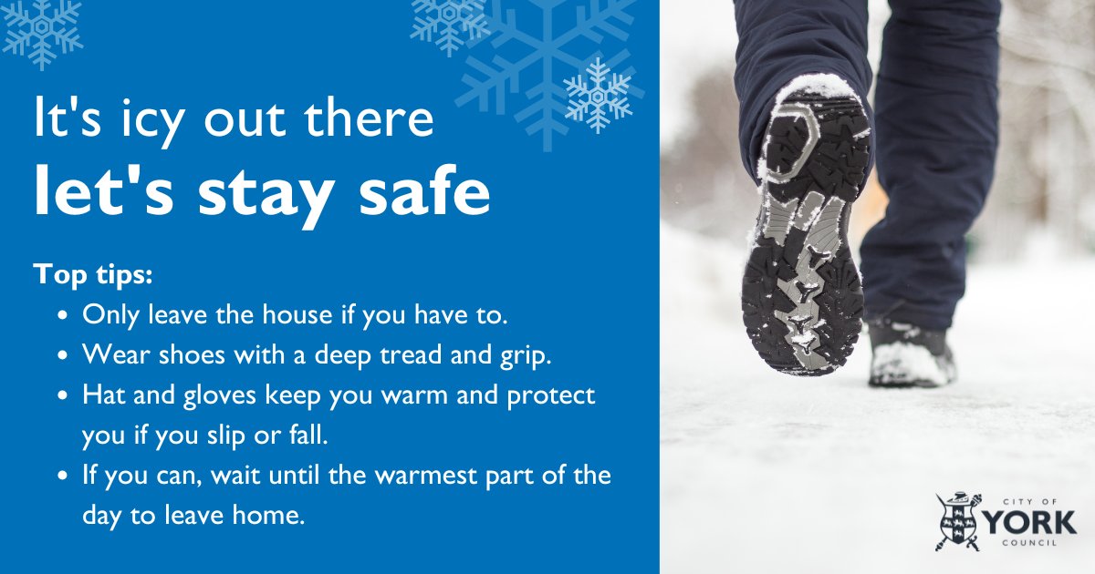 CityofYork's tweet photo. Be sure to #KeepWell this winter. It's icy out there, so make sure to:

❄️only leave the house if you have to
❄️plan ahead before you travel
❄️be sure to wrap up warm
❄️avoid the Riverside paths and roads https://t.co/qoKS4pbn2b