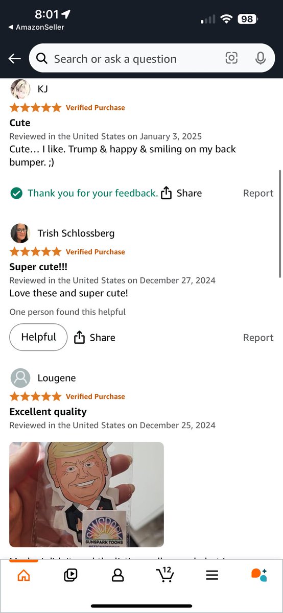 SunSparkToons's tweet photo. The reviews are in! 

The TrumpToon sticker is cute and high quality. 

Thank you!!!! https://t.co/h4tdlavgk3