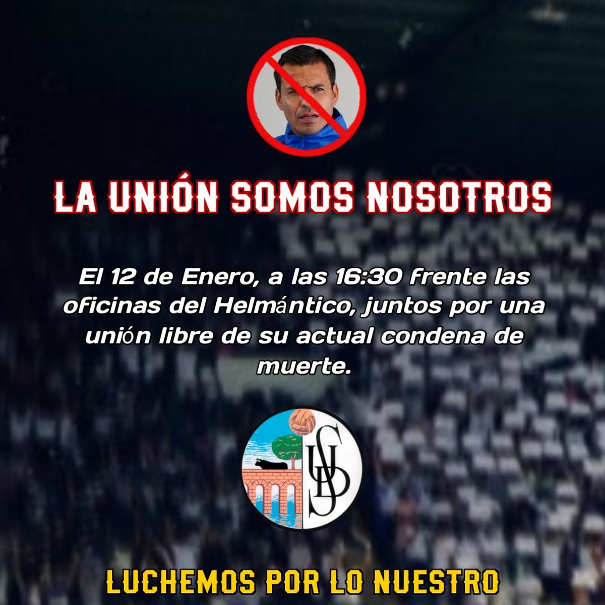 LUCHEMOS POR LO NUESTRO.

Día 12 de Enero, desde las 16:30H, frente las oficinas del Helmántico. 

No puedes fallar. #DueñasVeteYa