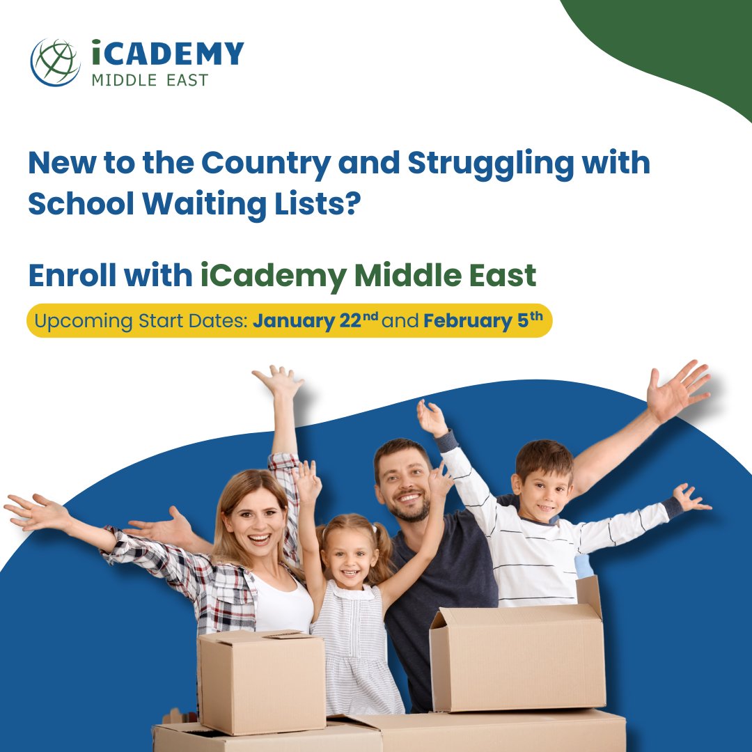 iCademy Middle East offers multiple start dates with no waiting lists! Whether you are looking for a seamless transition or a fresh start, our KHDA-licensed and NEASC-accredited American online school is ready to welcome you.

Enrollment is Now Open for Spring 2025