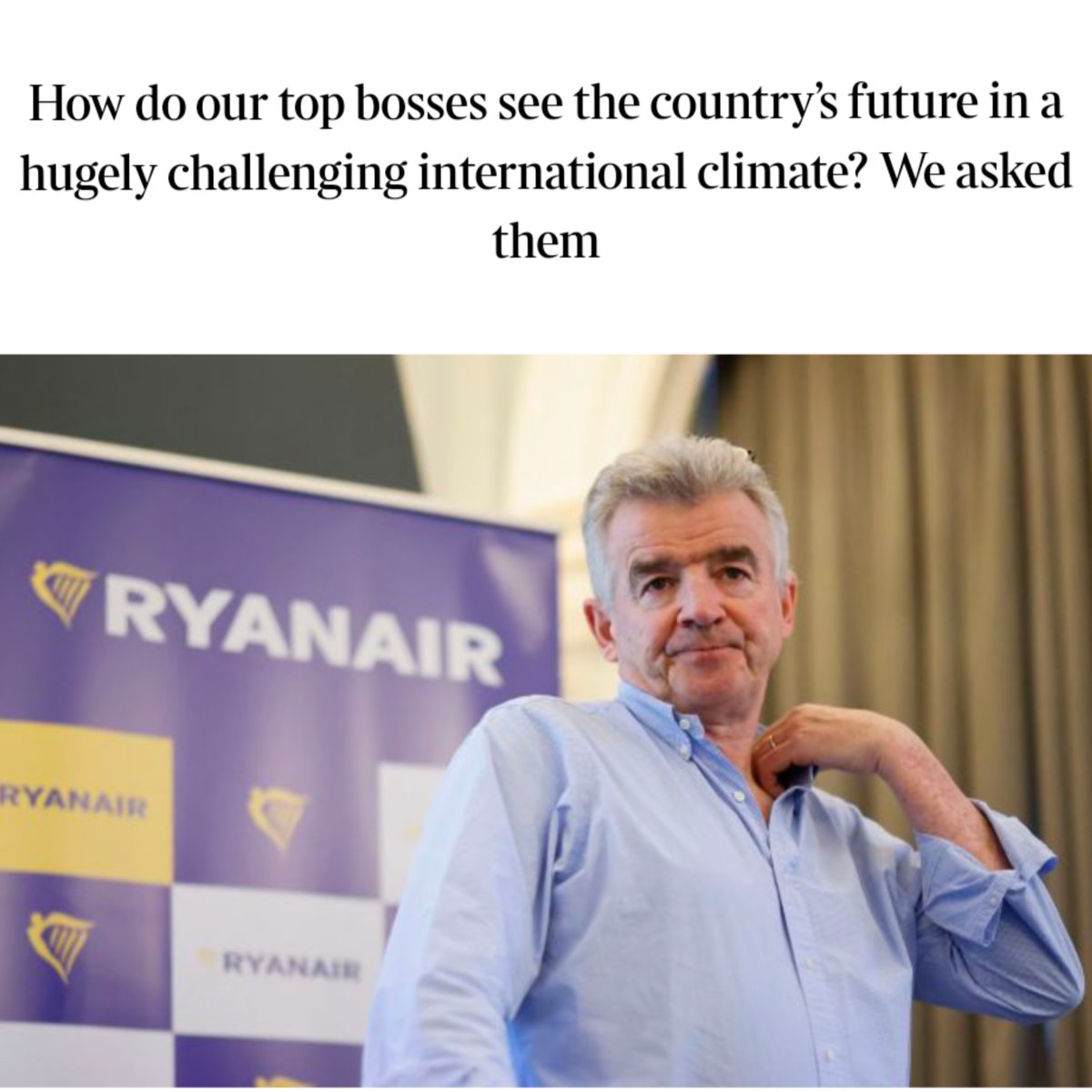 I read Michael O'Leary's utterly idiotic vision in the Sunday Times so you don't have to. He wants to:

🚇 Cancel MetroLink &amp; other rail projects
🛣️ Build 4 lanes of traffic on both sides of the Liffey
⛽ Build More oil &amp; gas
🏘️ Build a second M50 &amp; extend urban sprawl out to it