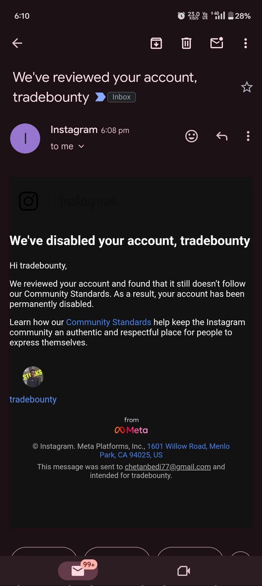 Hi <a href="/instagram/">Instagram</a> 
My insta page (@tradebounty) just got disabled for violation of some community guidelines.
I want to know the guidelines i have broke and which video or content had violated the guidelines