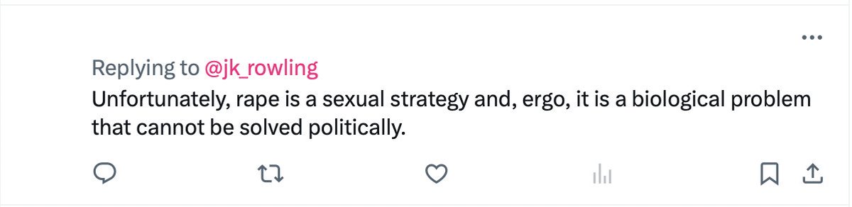 Rape is an abuse, not a 'strategy', and if it's a 'biological problem', so is murder. We have the political option to structure our society to make it as difficult as possible for predators to access victims, and can (and should) ensure that the legal penalty for rape is severe.