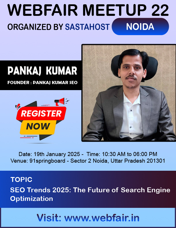 seopankajkumar's tweet photo. 📌 Topic - SEO Trends 2025: The Future of Search Engine Optimization!

🚀Exciting News 2025!🚀
Save the date—see you there 🙌
19th January 2025 - 10:30 AM - 06:00PM

👉 Book your ticket today 👉 https://t.co/HP8Q8xoHtn

#SEOTrends2025 #SEOTrends #webfairmeetup #WebFair22 https://t.co/sGexrCOzfs