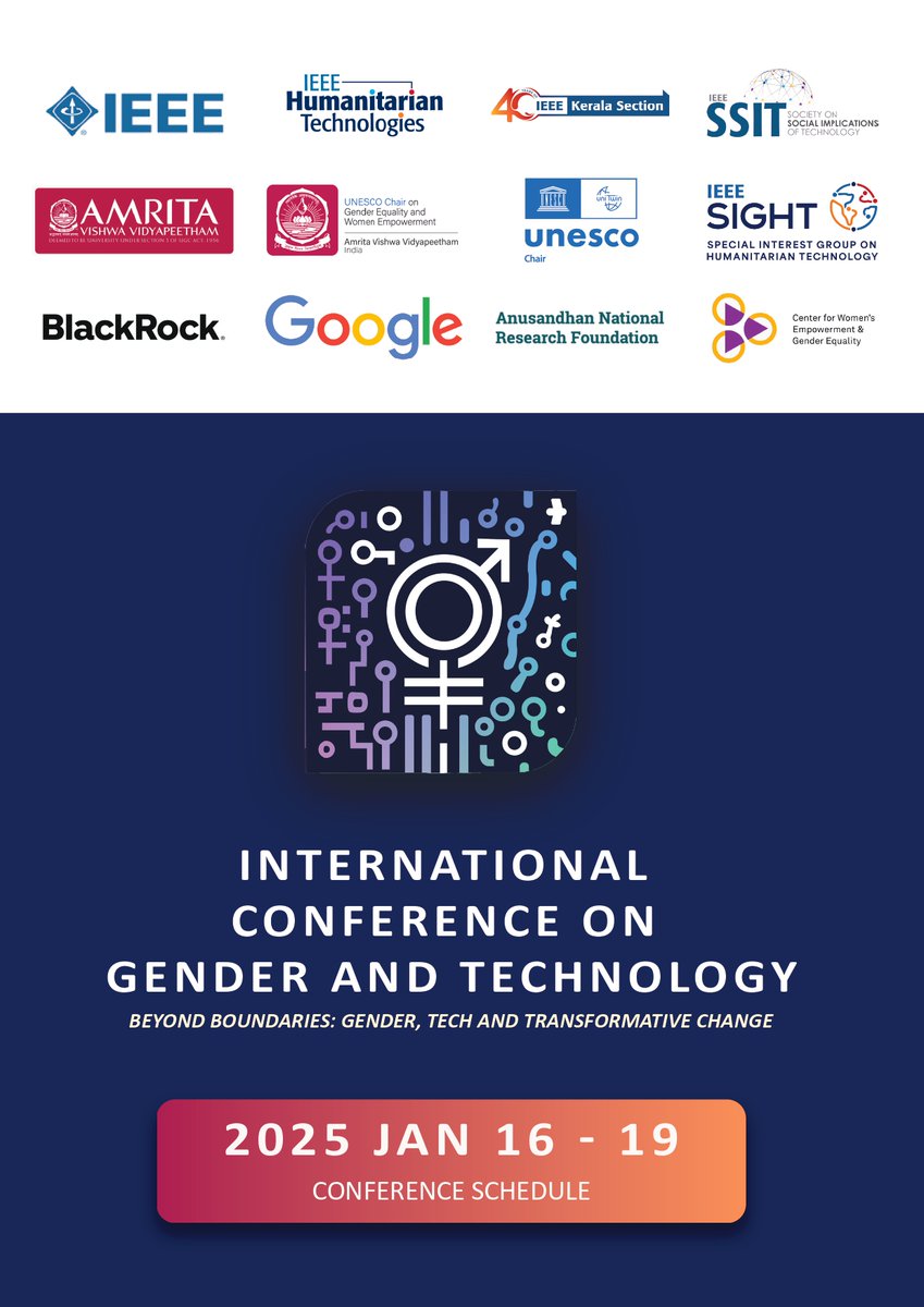 AMRITAedu's tweet image. Join us at the #International #Conference on Gender and Technology in collaboration with
@UNESCO to be held at our #Amritapuri campus, January 16th – 19th 2025. 
 
To register:  amrita.edu/events/gender-…

Check out the #speakers: 
amrita.edu/events/gender-…

#Gender #technology