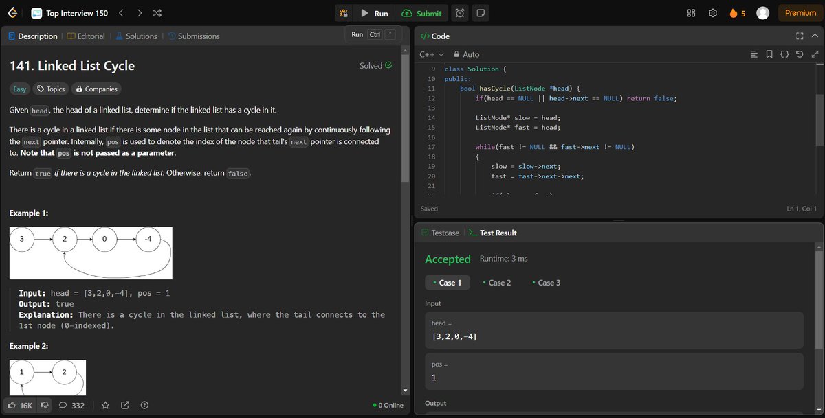 arav_mahind's tweet image. #Day25 of #30daysProductivityChallenge     
   
-- 📍Solved array and linked list related questions        
-- 💻Leetcode 
      - 2381. Shifting Letters II
      - 141. Linked List Cycle