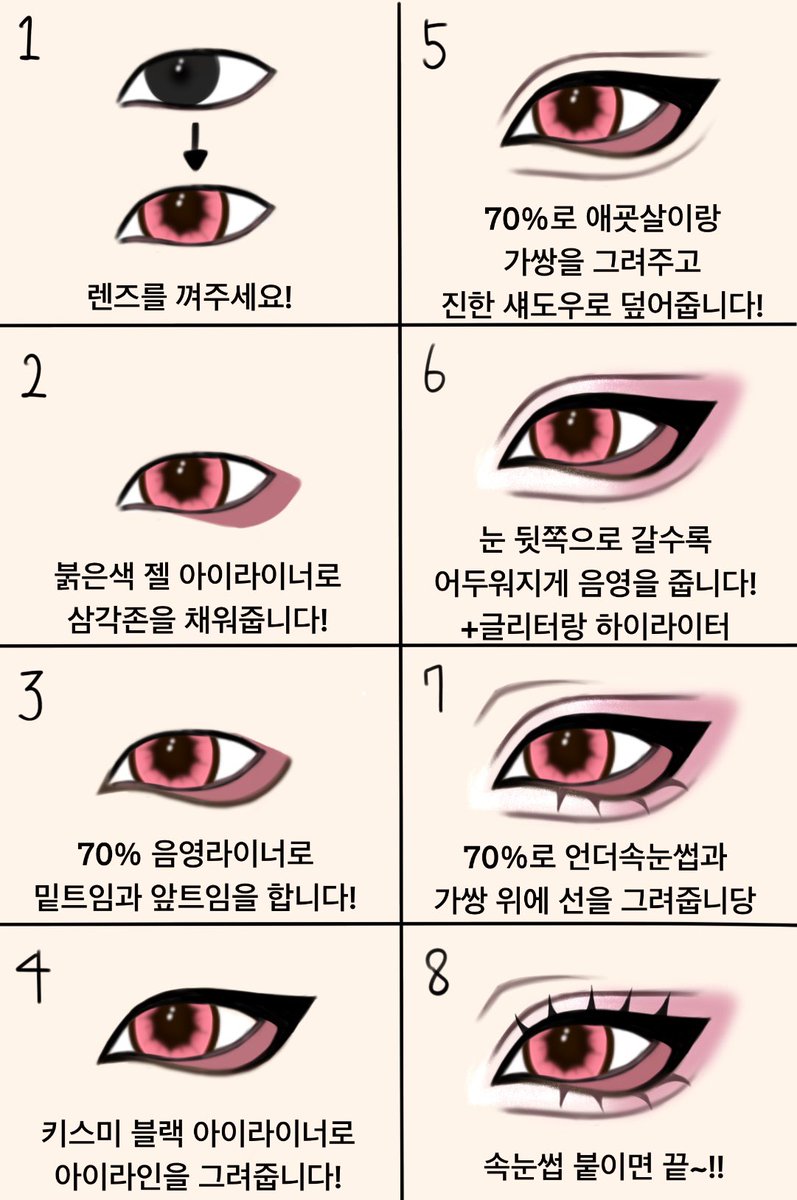 아이리 눈 화장법입니다!! 제가 설명을 진짜 못해서ㅠㅠ 그냥 그림 보고 이해되시길 바랄 뿐입니다…🥹🙏🏻