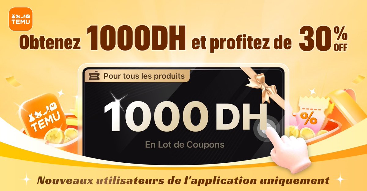 ⭐ 💰1,000 DH à obtenir directement dans l'application Temu ici : app.temu.com/m/n16zslgvt0h 🛍️ En savoir plus sur le lot de coupons de 1,000 DH >> temu.to/k/eferptqkogr
Encore une surprise pour vous ! Cliquez sur temu.to/k/elp4q0qlb7q pour gagner ensemble avec moi !