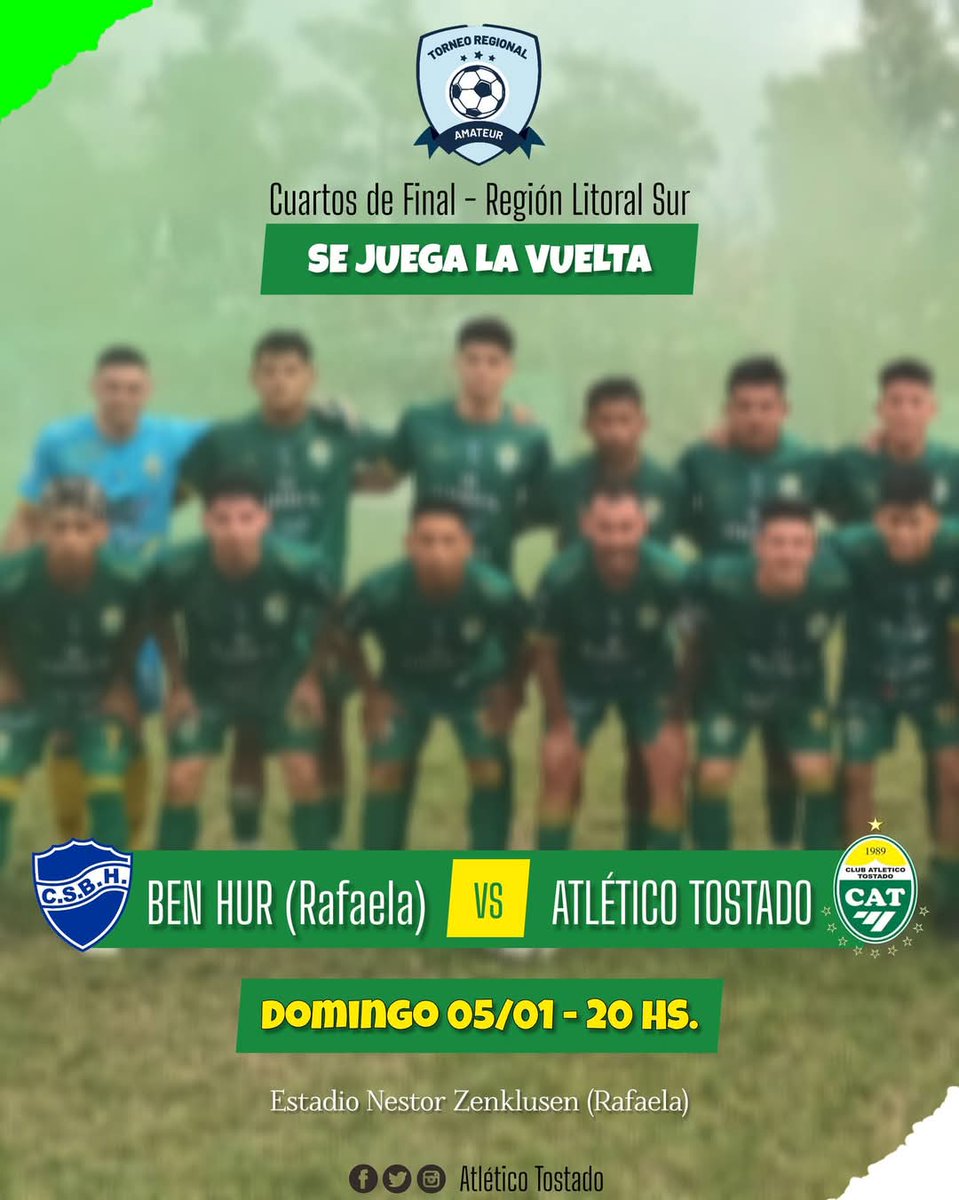 🇳🇬⚽️ TORNEO REGIONAL AMATEUR

Arranca el año futbolistico para nuestra primera división con la difícil, pero no imposible, tarea de dar vuelta el 0-2 de la ida frente a Ben Hur.
💚 Vamos equipo, VAMOS VERDE!!!!