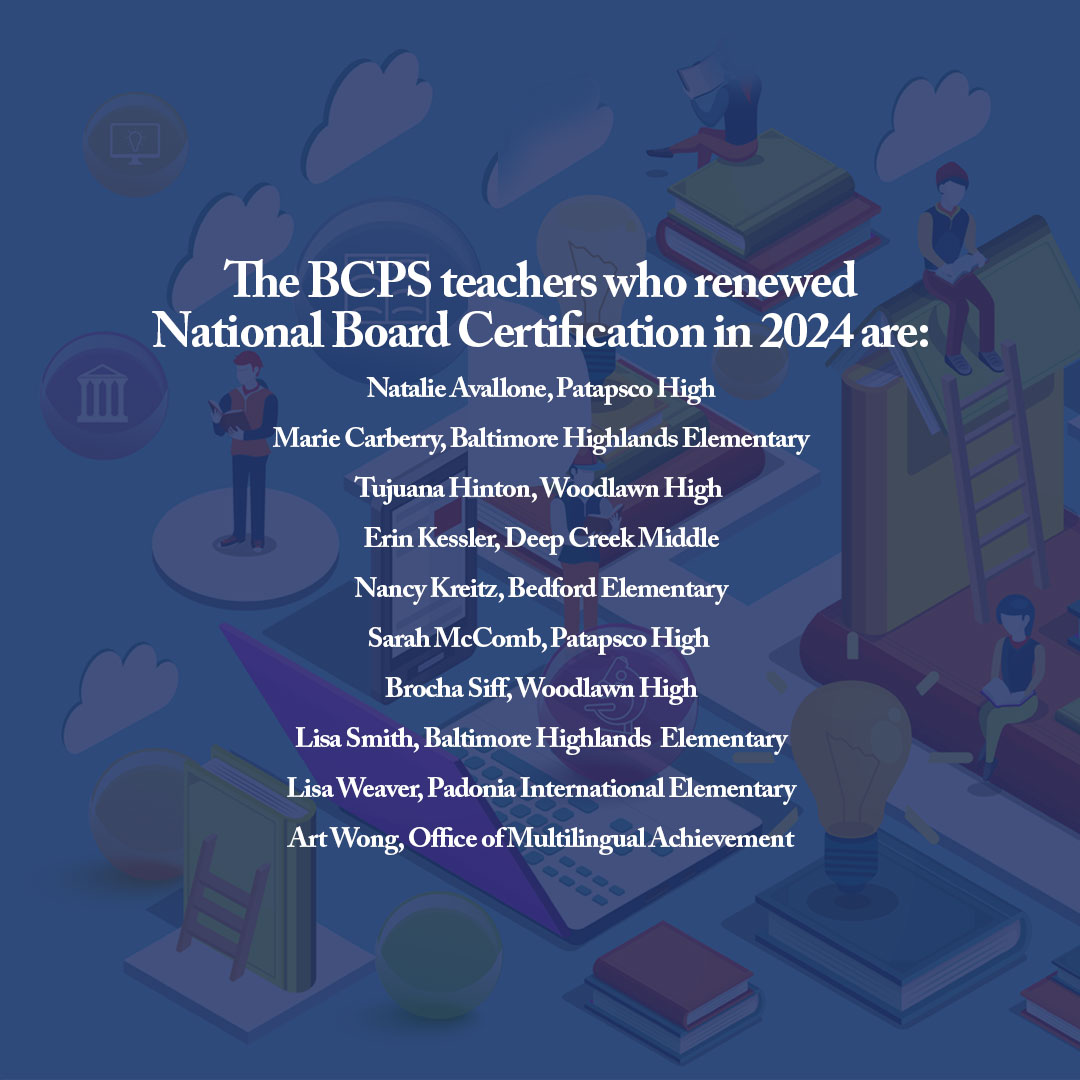 BaltCoPS's tweet photo. 👏  In December 2024, 53 #TeamBCPS teachers achieved National Board Certification and 10 BCPS educators renewed their certification. Those who earned Board certification in 2024 will be honored during a pinning ceremony this spring.

News Release ➡️ https://t.co/trKx4tvpyd https://t.co/InmQofKx2r