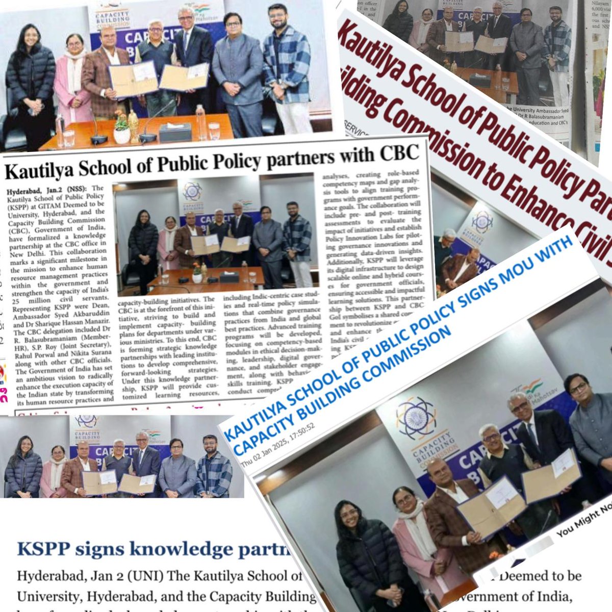 KautilyaSPP's tweet image. Here is some media coverage of the collaboration between the Kautilya School of Public Policy and the Capacity Building Commission, Government of India. Excited about the potential of this partnership to drive meaningful impact!
#kautilyaImpact #knowledgepartnership #kspp