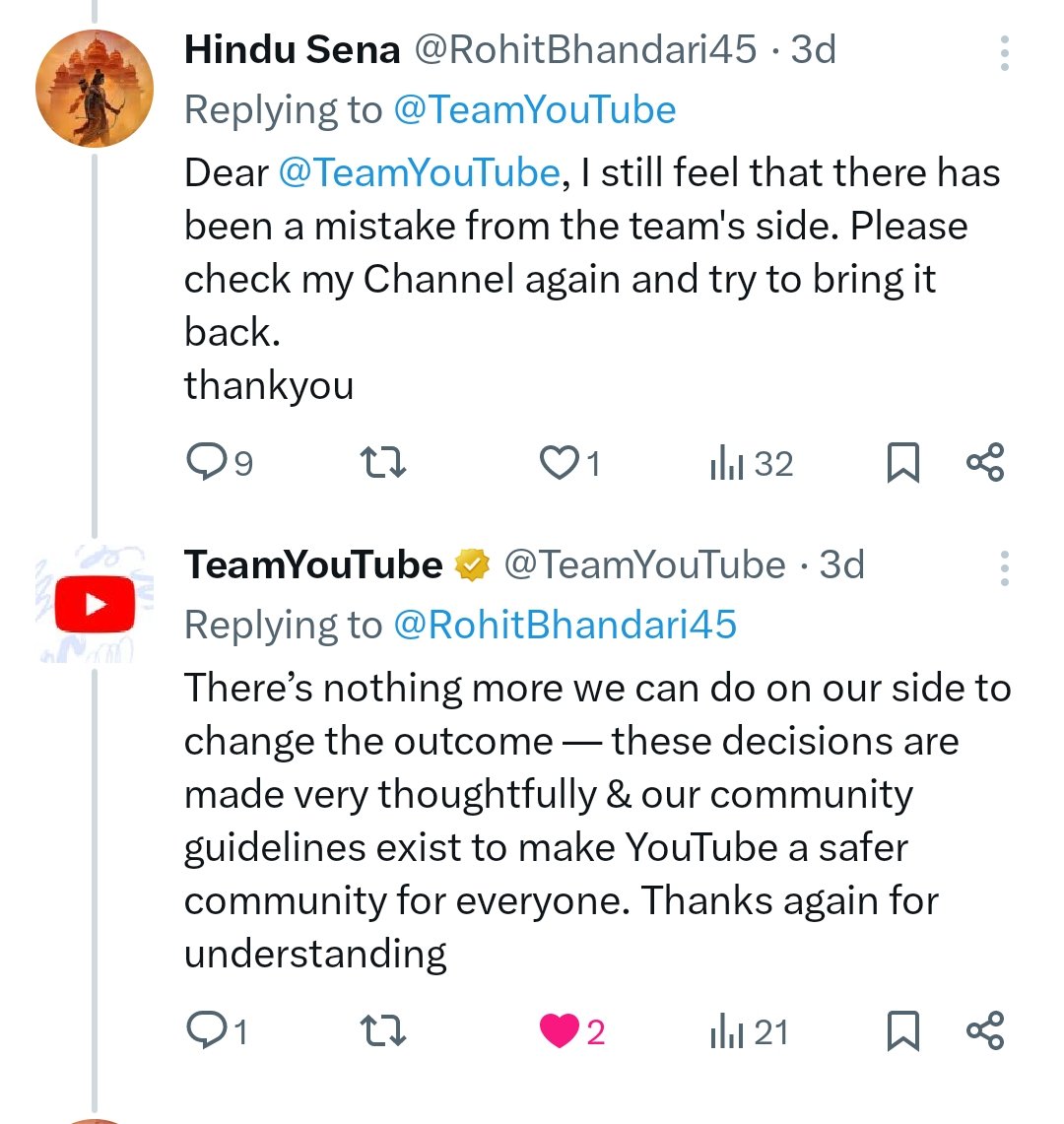 RohitBhandari45's tweet photo. Dear @TeamYouTube can you send me any proof to confirm me. Has my YouTube channel broken the YouTube Guidelines? Because Me and my team are not happy with your decision because my entire team works well. Please check our channel carefully and Back my channel on YouTube again. https://t.co/ee4B7D4DoT