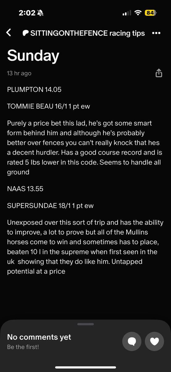 Just the one tip in the end today ,SUPERSUNDAE who ended up being a good second at 18/1 
We’ve started the month in profit once again 

patreon.com/SITTINGONTHEFE…