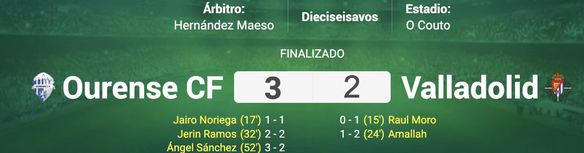 OscarSanchez's tweet photo. El @realvalladolid  es el primer equipo de Primera División que pierde un partido del Campeonato de España en la ciudad de Ourense desde que lo hiciera la @RealSociedad en 1973 (4-3 contra el desaparecido CD Orense).

Hoy 3-2 contra el @Ourense_CF https://t.co/qcFgRy0w3t
