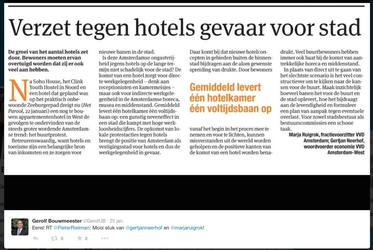 GEENHOTELMAARWONINGEN 
Wisten jullie dat @GerolfJB in 02-'15 het algemeen bestuur van <a href="/020West/">Stadsdeel West</a> voorhield dat het hotelbesluit al genomen was en dat bezwaar daartegen niet meer mogelijk was? En het te laat was voor participatie/bezwaar en iedereen op het verkeerde been zette? 🤬