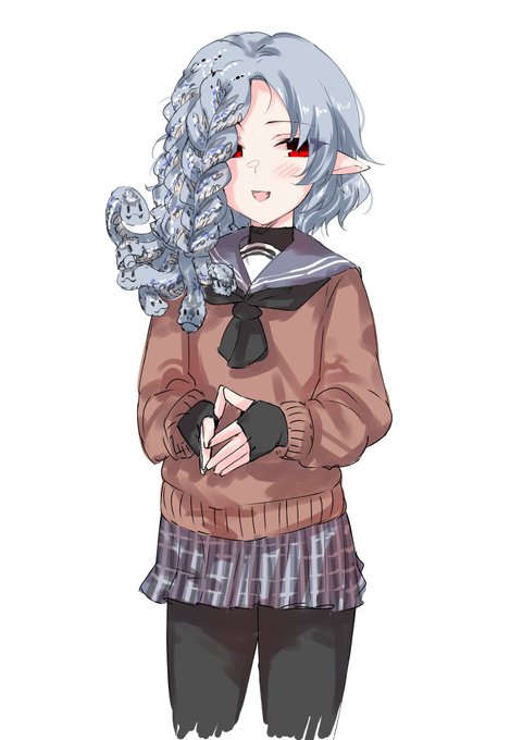 巳年なので蛇娘を描こうとして洋モノというかメデューサ系になった。寒がりなので黒インナーを着てるけどそれはそれとしてスカートはちゃんと短くしたいみたいな脳内設定 