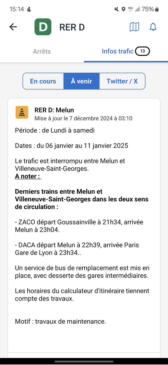 Robin_F1_'s tweet photo. @RERD_SNCF D'accord merci beaucoup. Mais dans ce cas pourquoi est-il ecrit que le dernier train de la soirée arrive à 23h04 à Melun alors que celui-ci arrive plus tard? https://t.co/W7aaRqwneV