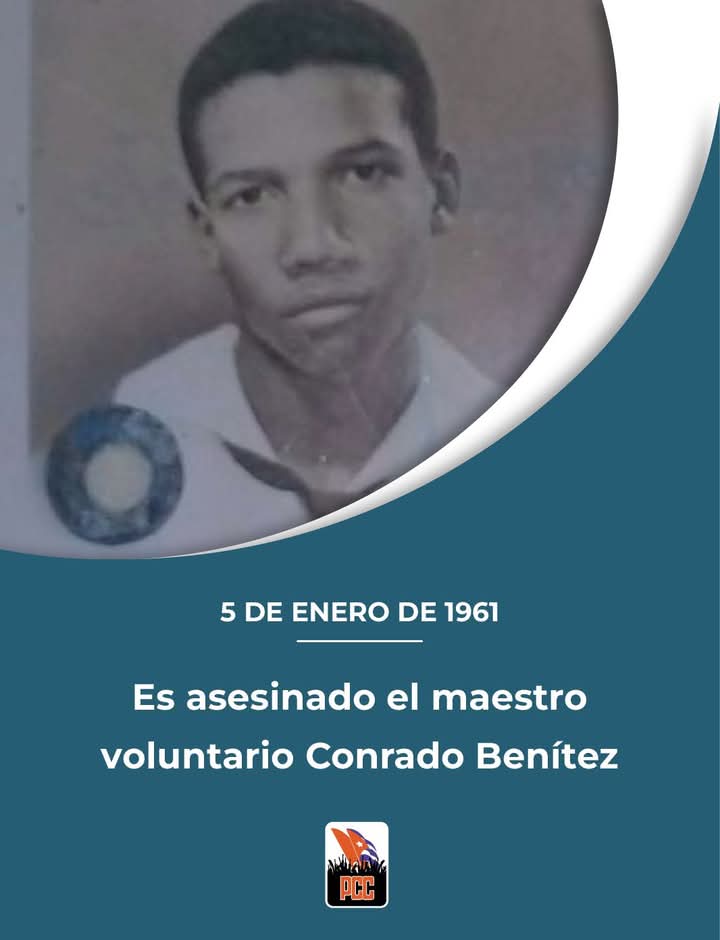 DrRobertoMOjeda's tweet photo. En el aniversario de su brutal asesinato por bandas al servicio del gobierno yanqui evocamos al humilde maestro Conrado Benítez. Su ejemplo se multiplicó y sigue dando frutos. #TenemosMemoria https://t.co/vZSM6ghRJh