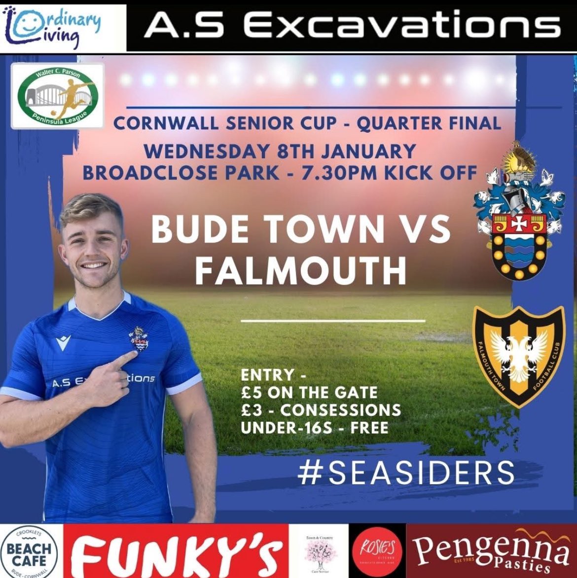 Next up…..

Cornwall Senior Cup Q/F

This Wednesday we welcome current holders <a href="/Falmouth_Town/">Falmouth Town FC</a> to Broadclose.

Our young side will be looking to push our Southern League opponents all the way💪

We look forward to seeing a bumper crowd 💙

<a href="/cornwallfa/">Cornwall FA</a>
<a href="/markrapsey1/">Mark Rappo Rapsey</a> 😉