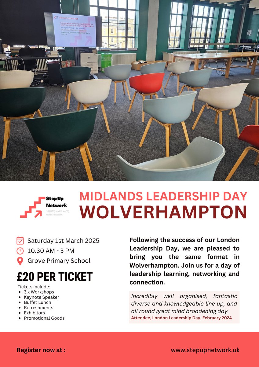 Step Up Network CIC (@stepupnet_ed) on Twitter photo We're already looking forward to our Midlands Leadership Day on 1st March - our biggest event of the year!
Grab yourself a ticket on the link below. We have a great line up, including a keynote from <a href="/DavidCHall7/">David C Hall</a>.
Tickets can be bought here: tinyurl.com/2nh5xhh4 We're already looking forward to our Midlands Leadership Day on 1st March - our biggest event of the year!
Grab yourself a ticket on the link below. We have a great line up, including a keynote from <a href="/DavidCHall7/">David C Hall</a>.
Tickets can be bought here: tinyurl.com/2nh5xhh4