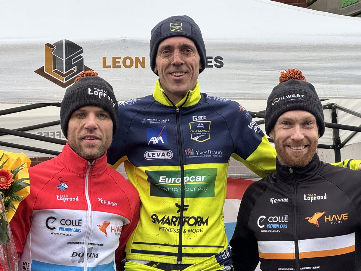 DucalSports's tweet photo. Cyclo-Cross @LGAlzeng 🇱🇺
#Skodacrosscup 
🕐13h01 - Masters 
Arrivée 

🥇Claude Wolter
🥈Tommy Arnoldy @team_toproad 
🥉Marc-Rolf Indergand

CG @SkodaCrossCup 
🟢Olivier Paderhuber https://t.co/uU0UmlGCLq