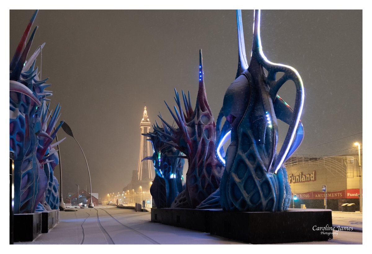 Blackpool Tower and Odyssey in the snow at 5.30am. This is the most snow we have had in Blackpool since 2010. For us this is epic and everywhere looked so pretty.