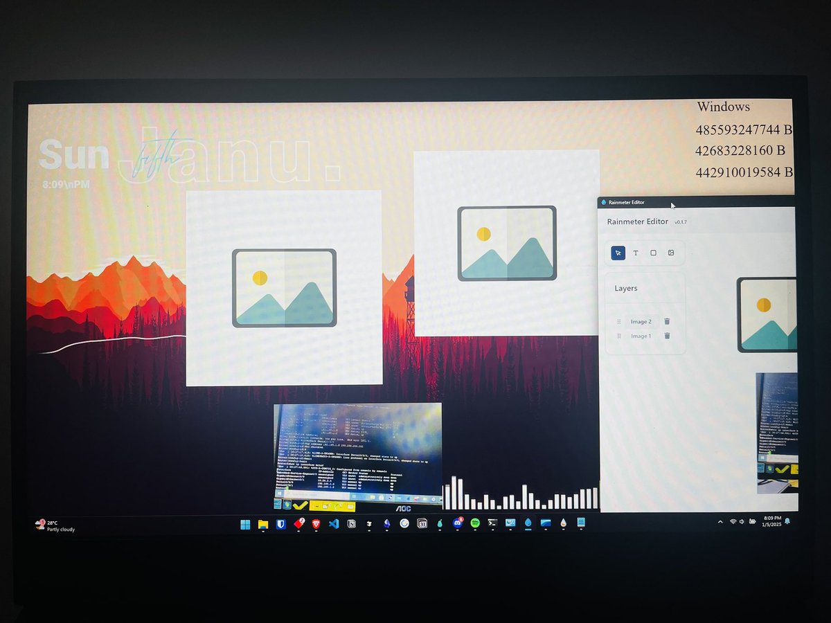 kethakav's tweet image. Yes, I’m adding the ability to export images to Rainmeter Editor. 

How’d you know?

(Meanwhile my desktop)

#buildinpublic #rainmeter #tauri #saas