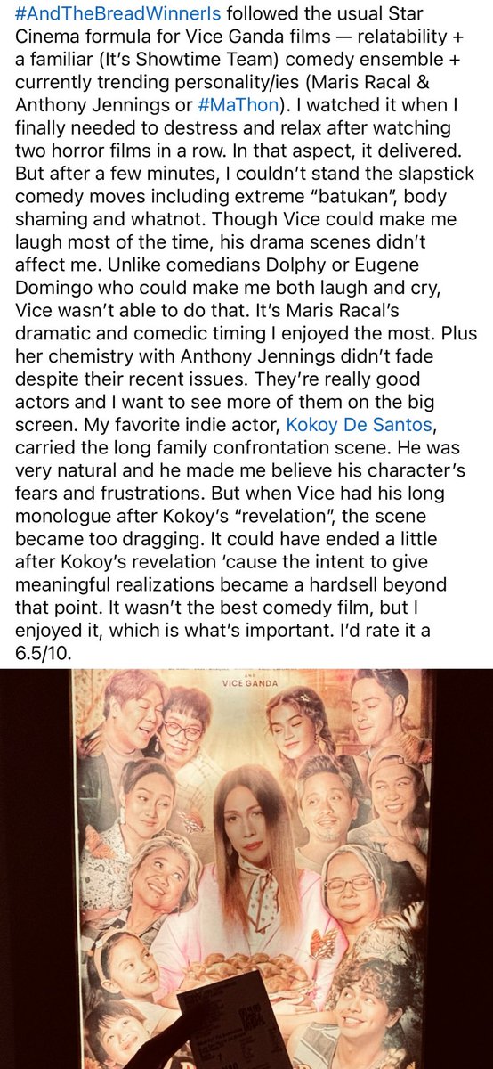 nikkidionisio's tweet photo. What I think about the 7th to 9th #MMFF2024 films I’ve seen.🎥🇵🇭

#StrangeFrequencies: #TaiwanKillerHospital #JaneDeLeon #EnriqueGil #MJLastimosa #AlexaMiro #Espantaho #JudyAnnSantos #AndTheBreadwinnerIs #ATBWI #ViceGanda #KokoyDeSantos #MarisRacal #AnthonyJennings #MaThon https://t.co/dsKnpFEnSJ