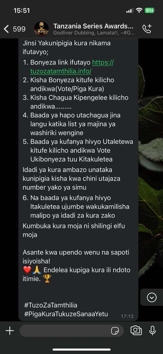 Nilisahau nipo kwenye tuzo jamani 😂😂😂 wenzangu watakua wameniacha mbali sana 

Naombeni kura nicatch up 🤲🏾