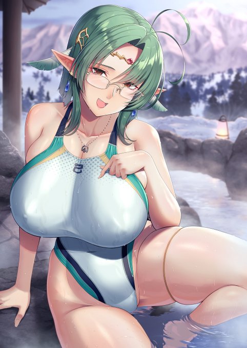 新年絵 競泳水着verも描いてあるよ
(X用に乳首透けなしで) 