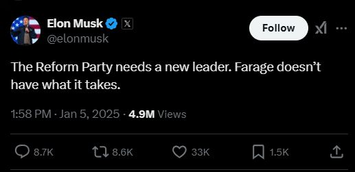 Hey <a href="/Nigel_Farage/">Nigel Farage MP</a>, just wondering if you still don't think Elon Musk's comments should be considered as "meddling"?