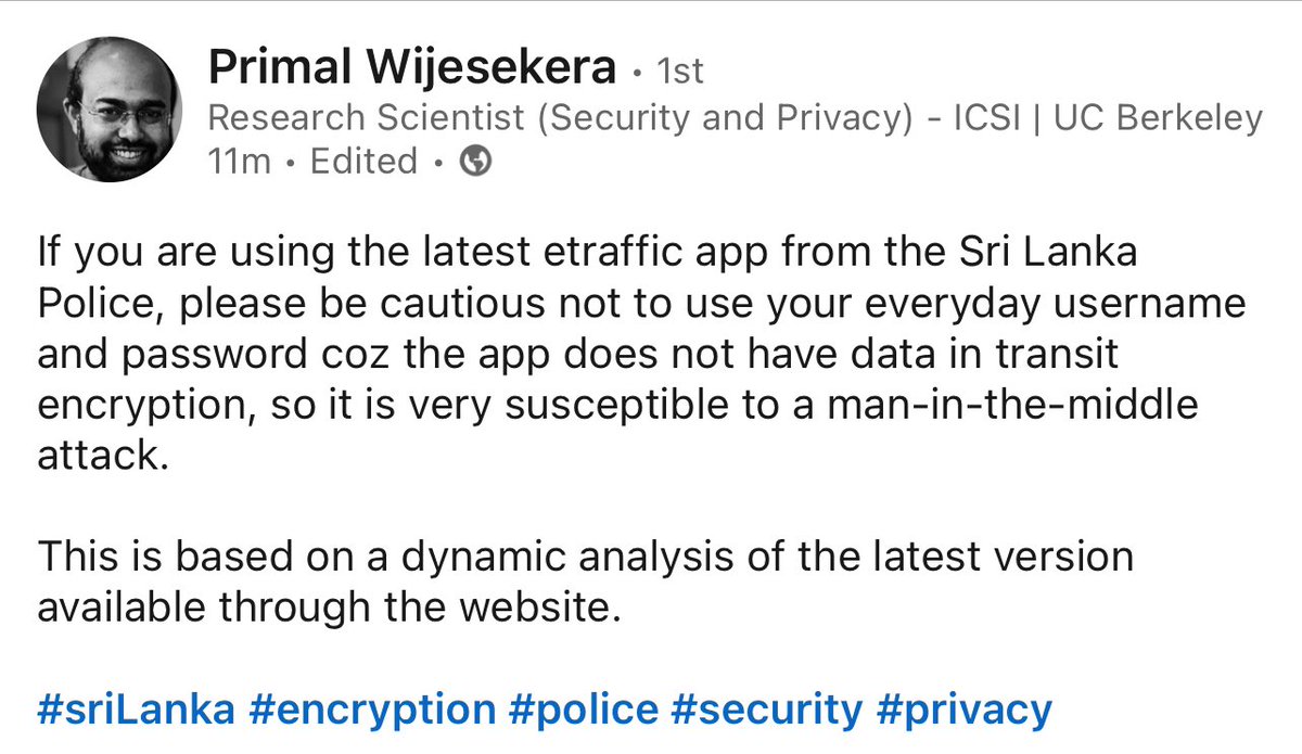 My colleague Dr. Primal who is a US based expert on Data Privacy at UC Berkeley, just shared this update on the eTraffic App on LinkedIn ⬇️