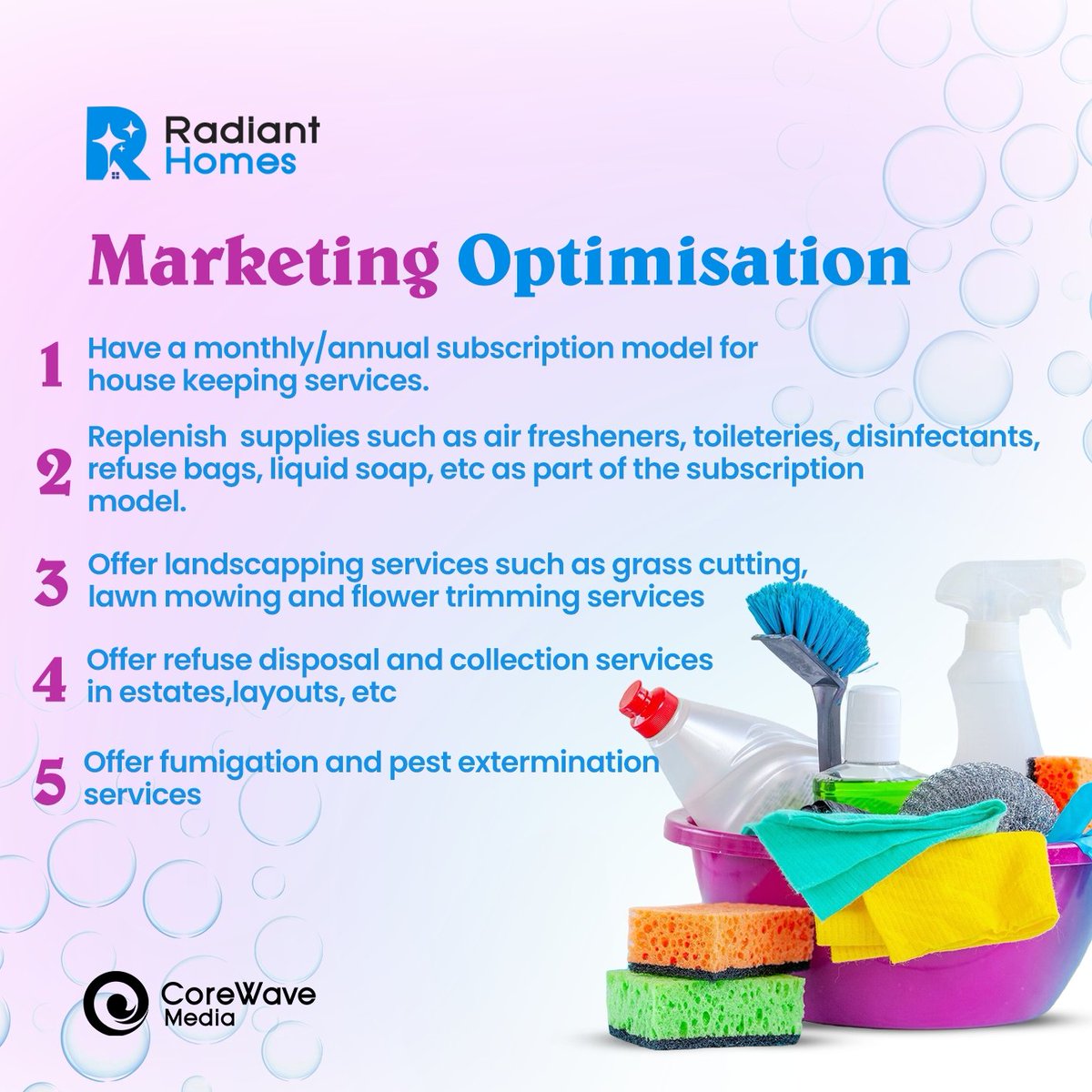 CorewaveMedia's tweet photo. Day4 of 30 Businesses optimisations for 30 days

Case Study: house keeping, cleaning services, etc.

#housekeeping #houston #homedecor #sundayfunday #businessconsultant #trending #businessideas #investment #innovation https://t.co/fdPPv4Jrpd
