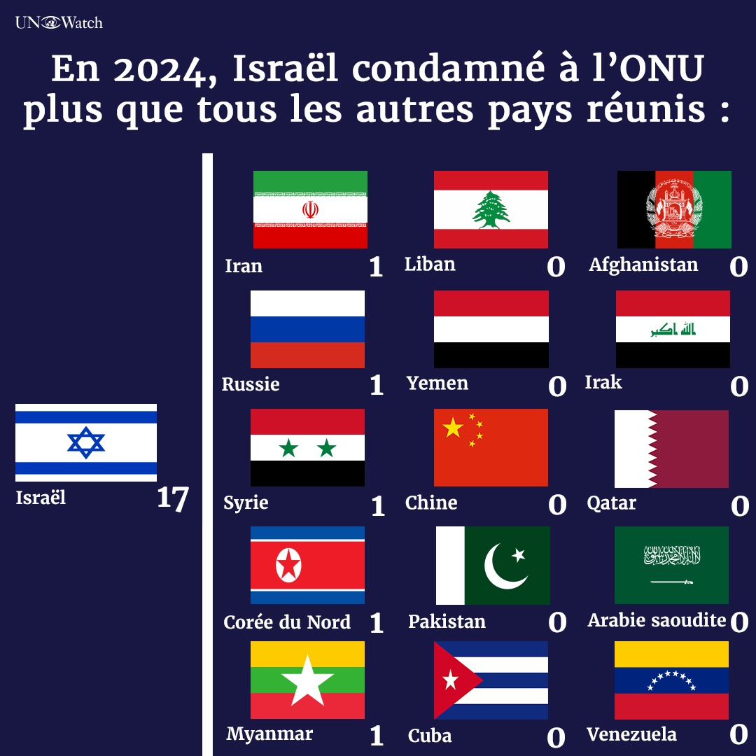 UNWatch_fr's tweet image. « Il est absurde qu’en 2024, sur un total de 23 résolutions de l'AG de l'ONU critiquant des pays, 17 d’entre elles se concentrent sur Israël. Le but de ces condamnations disproportionnées est de délégitimer Israël et de diaboliser et déshumaniser les Israéliens. » @HillelNeuer