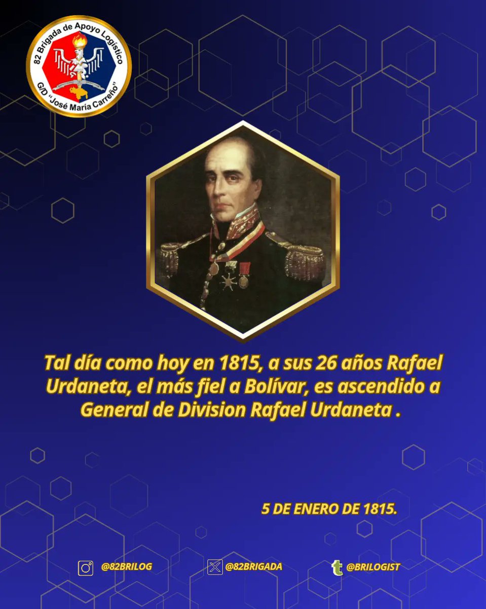 🇻🇪 #05ene || #Efemerides 📅 Tal día como hoy a sus 26 años Rafael Urdaneta, el más fiel a Bolívar es ascendido a General de Division en 1815. . . .#ceofanb  #fanbporlapatria  #ceofanbvzla  #patriotismo #patria #FANB  #solounidosvenceremos #ElEsequiboEsNuestro #IntegrarEsVencer