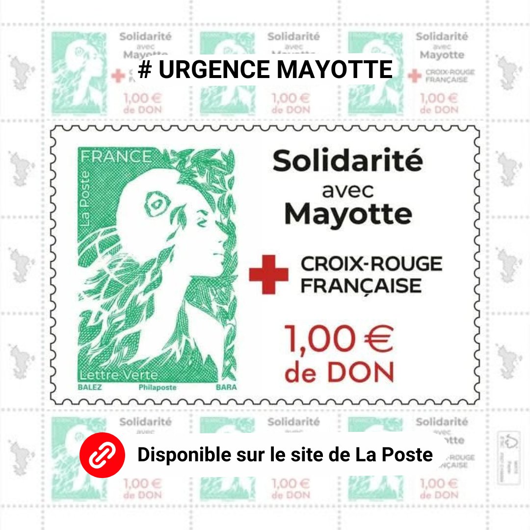 #mayotte [Timbre solidaire pour Mayotte]

La Poste lance une timbre spécial pour nous aider à financer nos efforts à Mayotte suite au cyclone

Pour chaque timbre acheté = 1 euro reversé

laposte.fr/pp/timbre-soli…

Crédit image : CRF DT67 Communication