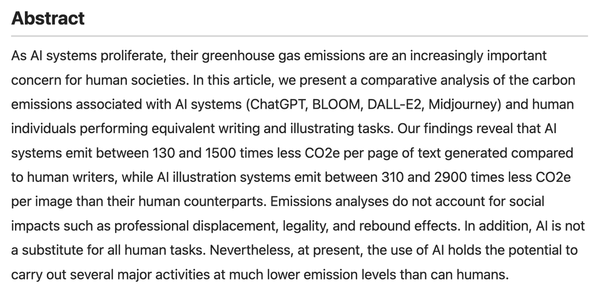 AndyMasley's tweet photo. Someone went and actually made the comparison between human and AI emissions doing the same tasks: https://t.co/kq78pysVjj https://t.co/sSjXgZD5uf