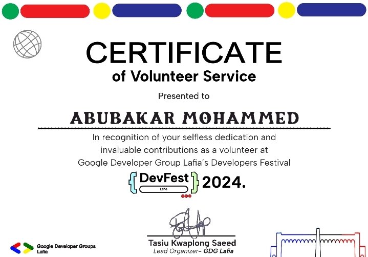 Call_MeAbu's tweet image. I’m happy to share that I had d privilege to volunteer for #DevFestLafia 2024, held on Saturday, November 16, 2024. This incredible experience was made even more rewarding by working alongside the dedicated @gdglafia team, led by the visionary @tasiukwaplong. 
#DevfestLafia2024