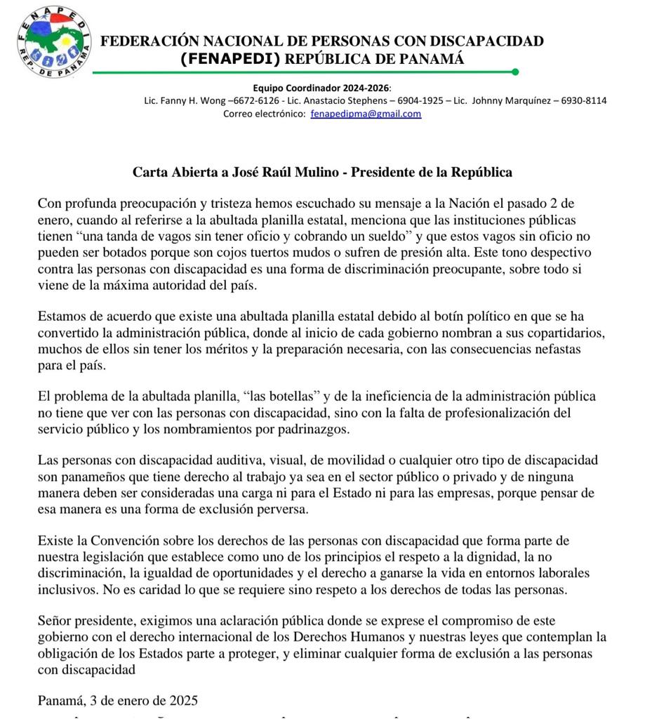 panamalaverdad's tweet photo. Gremio de personas con discapacidad le exige al presidente @JoseRaulMulino una aclaración pública en la que exprese el compromiso de respetar los derechos laborales de los discapacitados. https://t.co/0Fc1fMmN0N