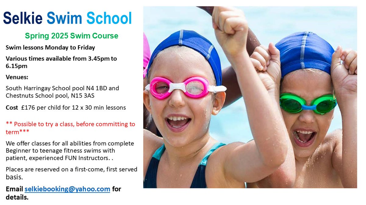 Selkie Swim School (@selkieswim) on Twitter photo Happy new year !!! We have some availability for swim lessons staring this week at South Harringay School & Chestnuts School for all children aged 4 years plus. January is a great time to start swim lessons. Please email selkiebooking@yahoo.com for more details . Thank you Happy new year !!! We have some availability for swim lessons staring this week at South Harringay School & Chestnuts School for all children aged 4 years plus. January is a great time to start swim lessons. Please email selkiebooking@yahoo.com for more details . Thank you