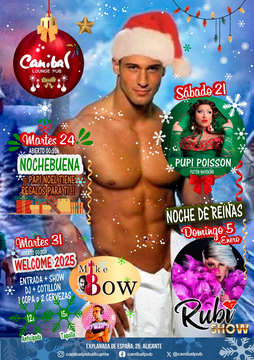 CanibalPub's tweet photo. NOCHE DE REINAS en @CanibalPub 👑👑
📅Domingo 05 enero
🕚23:30h
🎤Actuación estelar de la mágica @rubi_show_transformista🎤
👠👠Divas de la música en una sola voz
No te lo puedes perder 👑👑 https://t.co/3uScSOgMMB