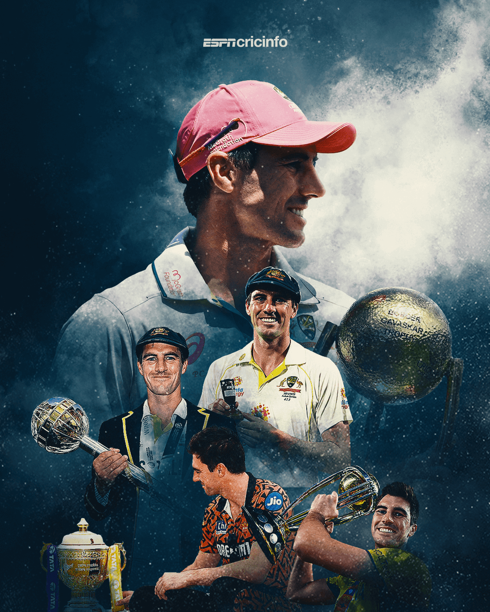 cricinfo's tweet photo. 🏆 Ashes winners, 2021-22
🏅 World Test Champions, 2023
🏅 ODI World Champions, 2023
🥈 IPL runners-up, 2024
🏆 Border-Gavaskar Trophy winners, 2024-25

That's quite the resume, Captain Pat 🪄 https://t.co/xX5Uja9ROY