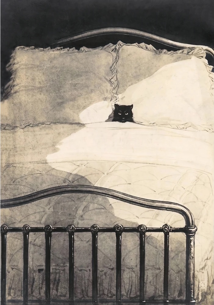作者不詳 （unknown、????-????） 『ベッドの中の黒猫』 （Black Cat