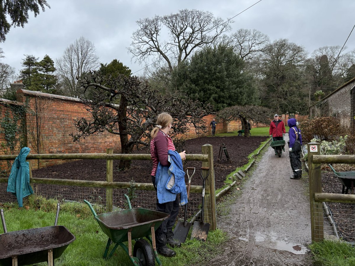 Bathntv's tweet photo. First visit of the year and a great day @TyntesfieldNT laying mulch for the apple trees. The outdoor decorations have lasted til 12th Night. All looking spruce for visitors! https://t.co/SGExWIj9QO