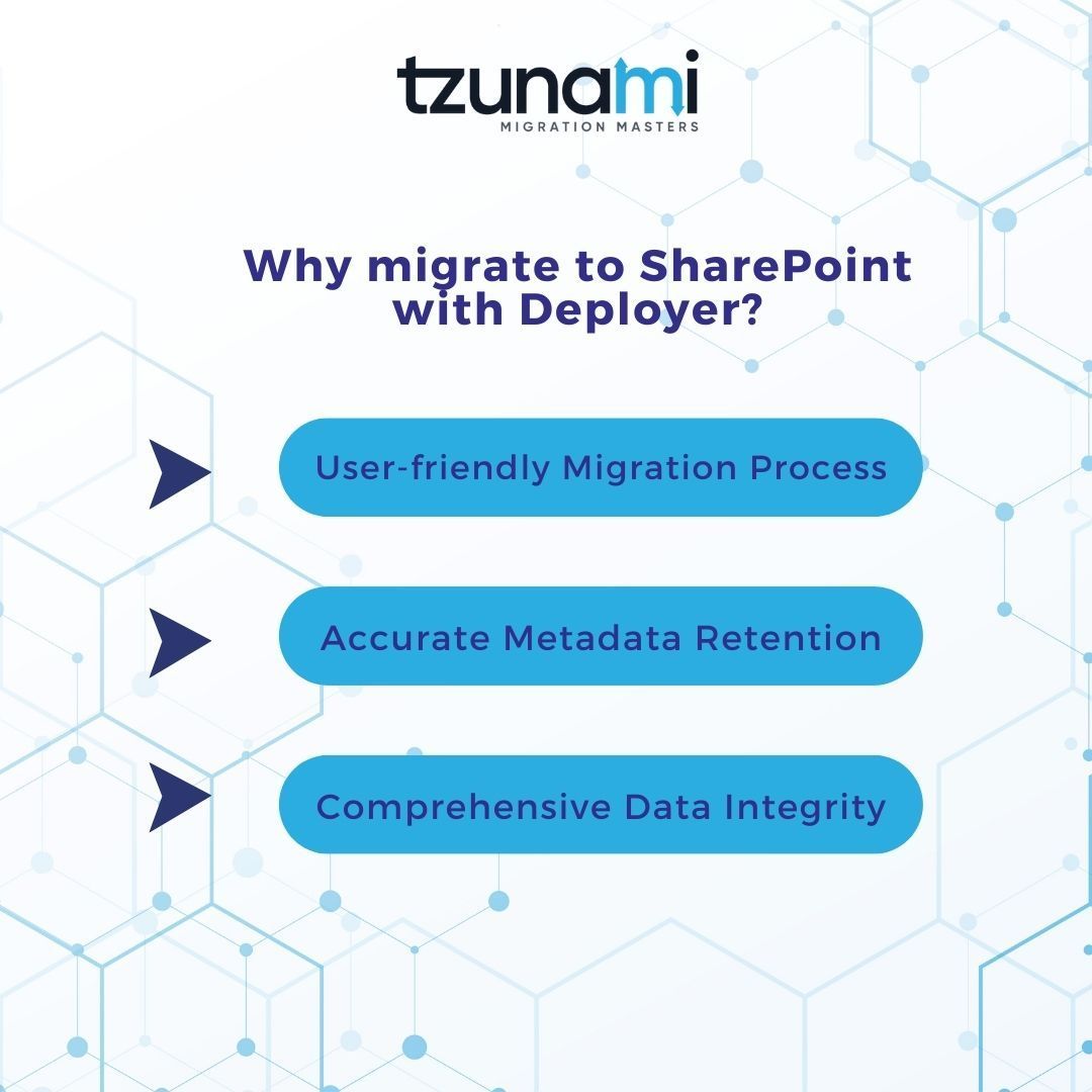 tzunami's tweet image. Make your migration easier. Here are the top 3 benefits of using Tzunami for your SharePoint migration.
Explore more here ⏩ tzunami.com
#SharePointMigrationTools #DataMigration #BenefitsofTzunami