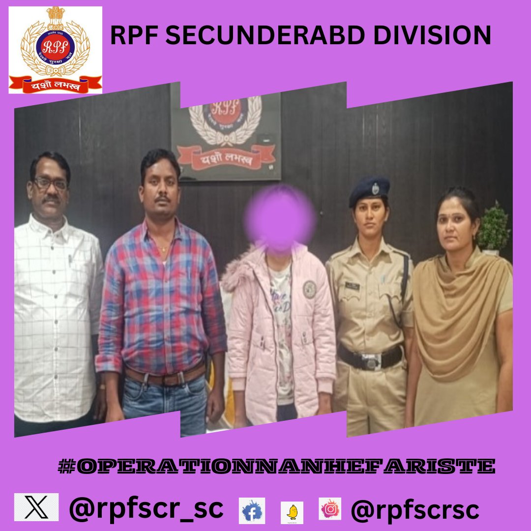 #OPERATIONNANHEFARISTE: RPF/SC's swift action at Ramagundam station rescued a 15-year-old child, ensuring their safety and handover to CWC, highlighting their dedication, efficiency, and commitment to safeguarding vulnerable children and ensuring their protection.<a href="/rpfscr/">rpfscr</a>