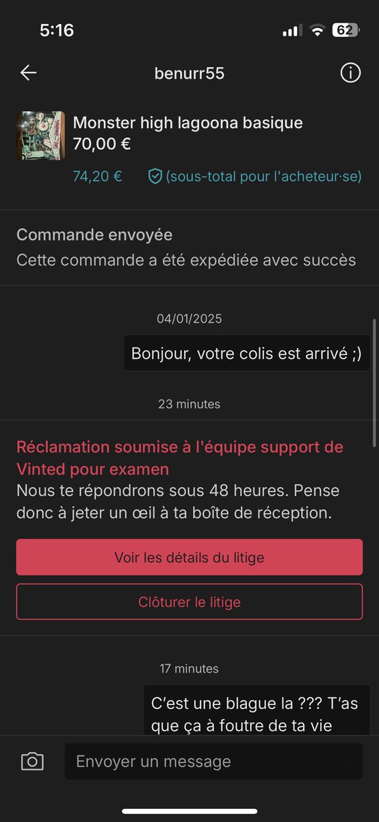 oliviaiblt's tweet photo. Svp y’a un mec qui essaye de m’arnaquer sur vinted, j’ai vendu une poupée et il me fait croire que le colis était vide je fais quoi ?? https://t.co/NQh0WWe79S
