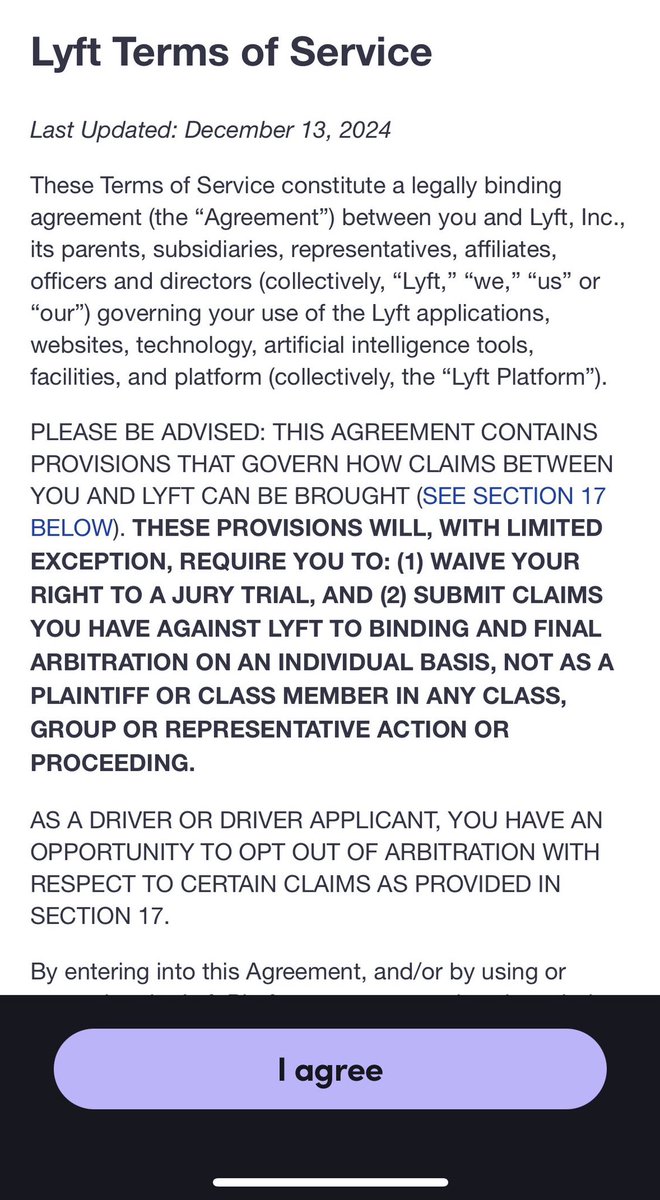 Wayddles's tweet image. Bro what’s with all of these companies trying the Disney method now and adding in their terms of service that basically because you use their service, you can’t sue them? First Disney, then Honey, now @lyft ? Thats crazy