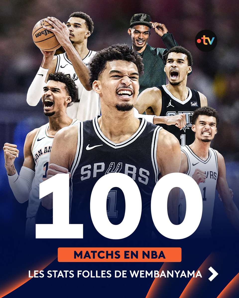 francetvsport's tweet photo. 🏀 #NBA | 🔥 Les statistiques HISTORIQUES de Victor Wembanyama après 100 matchs en NBA : thread à dérouler ⤵️ https://t.co/juWQu05W1u